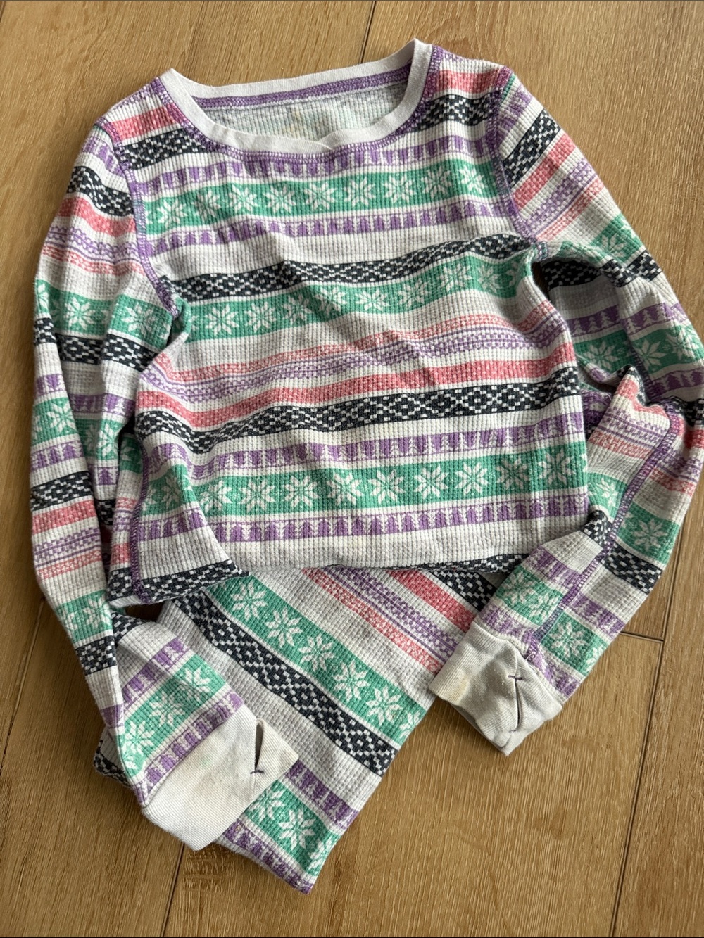 Women’s Striped Snowflake Crewneck Sweater - White with Pastel Accents
